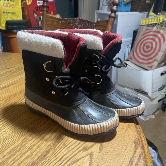Tommy Hilfiger Twebonie Duck Boots Leather Fur All Weather Winter Women’s Sz 5M - Picture 1 of 6